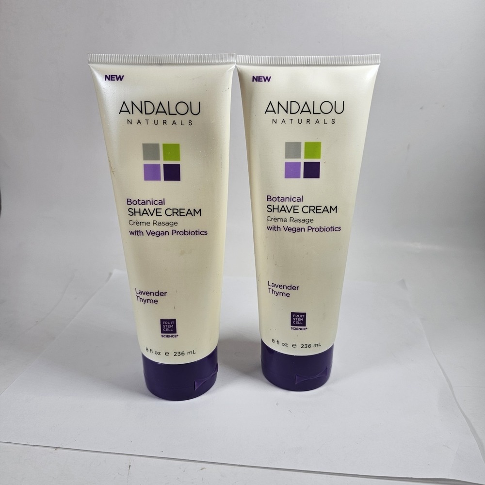 2 QTY ANDALOU NATURALS BOTANICAL SHAVE CREAM LAVENDER THYME VEGAN PROBIOTICS 8FL